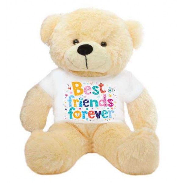 Peach 2 feet Big Teddy Bear wearing a Best Friends Forever T-shirt